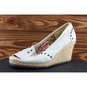 Skechers Women Sz 8 M Off White Wedge Fabric Shoes